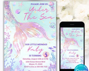 Editable Mermaid Birthday Invitation I Girls Mermaid Theme I Mermaid Birthday Invitation Digital Download I Under the Sea Birthday Invite