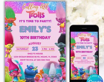 Editable Trolls Birthday Invitation I Trolls Craziest Party I Trolls Party Invite I Girl Birthday I Poppy Invite I Printable Trolls Invite