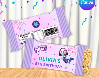 Bearbeitbare Spidey Rice Krispies Leckereien Vorlage, Spidey Themenparty, Spidey Partygeschenke, Spidey Mädchen Geburtstag, Spider Gwen Partygeschenke