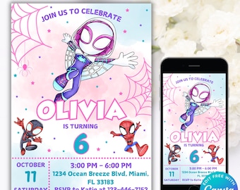 Editable Ghost Spider Birthday Invitation, Spidey Birthday Invite, Spidey Birthday Card, Ghost Spider invite, Gwen Birthday Party Invite