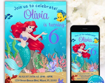 Editable Little Mermaid Birthday Invitation, Ariel Party Invite, little Mermaid Digital Invitation, Ariel Birthday Invitation Digital
