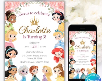 Bearbeitbare Baby Prinzessin Geburtstagseinladung, königliches Thema Party einladen, königliches Baby einladen, Prinzessin Thema, Party Prinzessin laden Prinzessin ein