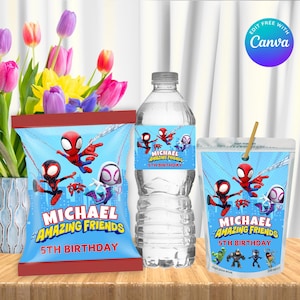 Editable Spidey Party Favors, Spidey Theme Party , Spidey Kids Party, Spidey Chip Bag, Spidey And His Party, Spidey Birthday Boy And Girl