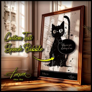 Personalized Black Cat Poster, Funny Wall Art, Custom Decor Gift, Vintage Wall Art, Gift for Her, Gift for Bedroom