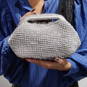 Handmade Bag, Crochet Bag, Silver Bay, Evening Bag, Shiny Bag, Gift idea