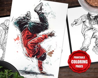 Breakdancers Coloring Pages, B-Boy & B-Girl Illustrations Coloring Book, Printable Coloring Book, Instant Digital Download 00021