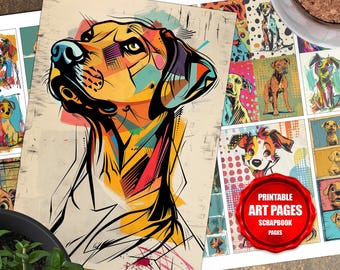 Páginas de arte imprimibles de perros Pop Art Vol.1, recortes y collages, revista de collages, tablero de visión, kit de descarga digital 10001