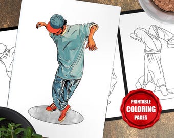 Breakdance Coloring Pages, Hand-Drawn Coloring Pages, B-Boy & B-Girl Illustrations Coloring Book, Printable Coloring Book, 00024
