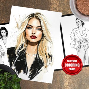 Fashion Coloring Pages, Set of 5 Printable Fashion Illustrations, Printable Adult & Kids Coloring Book, Instant Digital Download 00015
