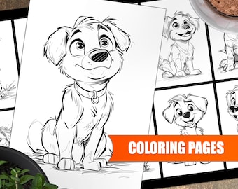 Cute Puppies Coloring Pages, Set of 20 Printable Designs, Printable Puppies Illustration Coloring Sheets, Instant Digital Download 00006