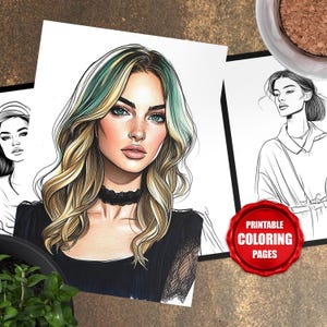 Fashion Coloring Pages, Set of 5 Printable Fashion Illustrations, Printable Adult & Kids Coloring Book, Instant Digital Download 00014