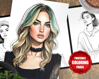 Páginas para colorear de moda, conjunto de 5 ilustraciones de moda para imprimir, libro para colorear para adultos y niños, descarga digital instantánea 00014
