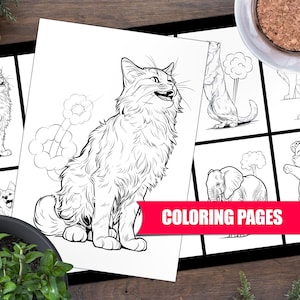 May include: A black and white coloring page featuring a cat sitting with a cloud of dust behind it. The page is part of a set of coloring pages with the text "COLORING PAGES" at the bottom.