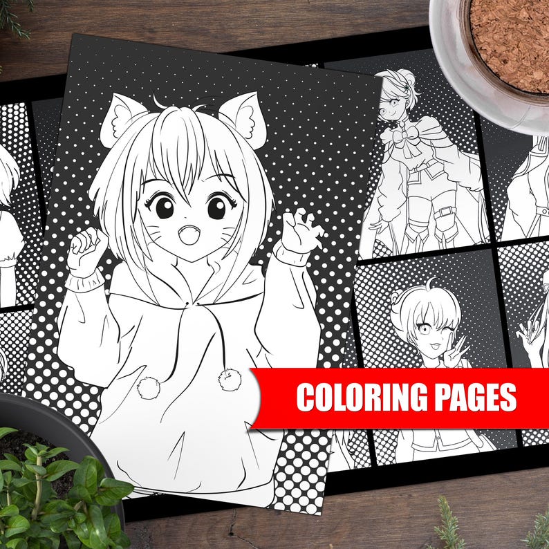 Páginas para colorear de anime, 20 páginas para imprimir, descarga digital, manga para imprimir, tamaño A3, regalo otaku, descarga instantánea 00002 imagen 1