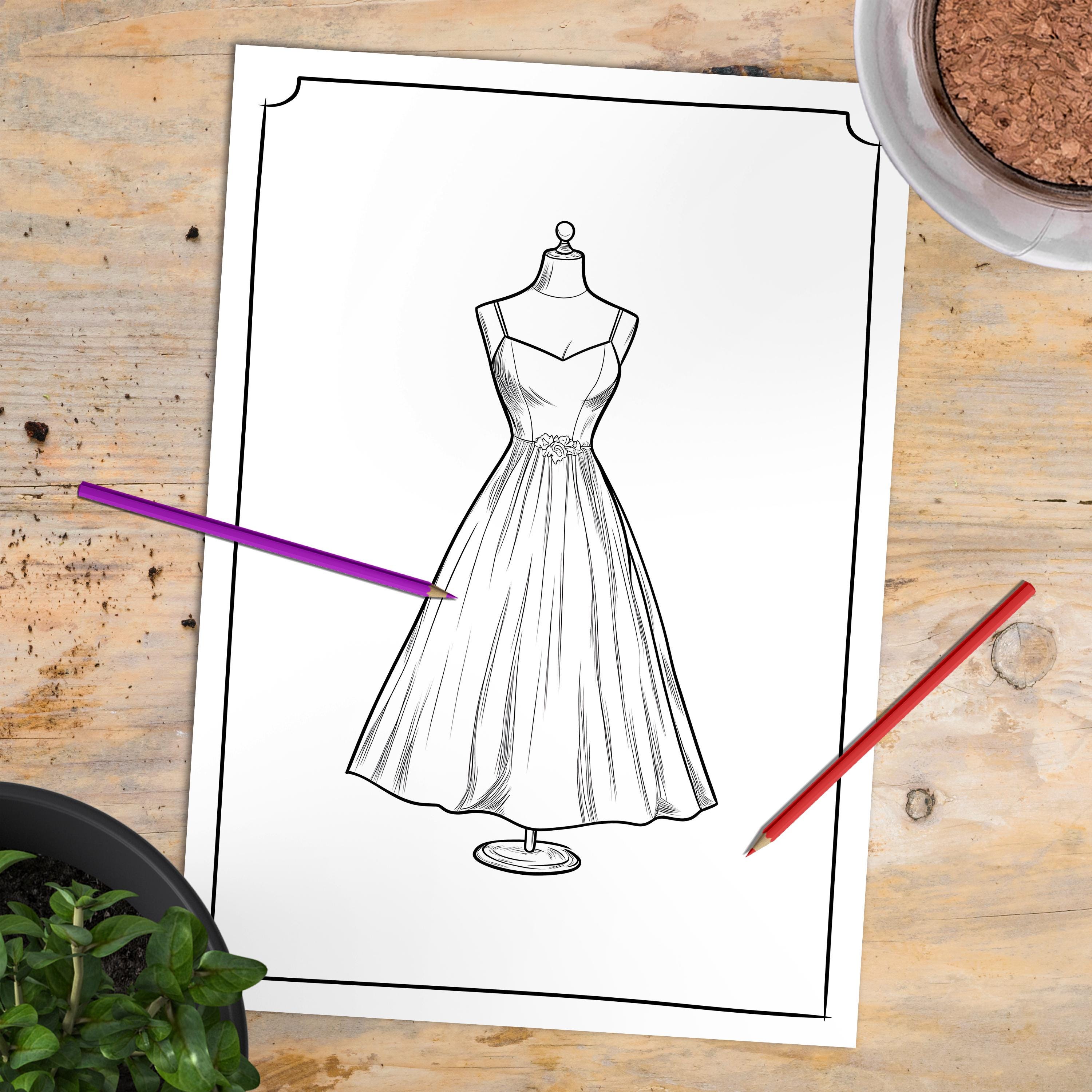 elegant dress drawing Intricate pencil sketches of three elegant dresses on paper, surrounded by art supplies 70585527 Stock Photo at Vecteezy