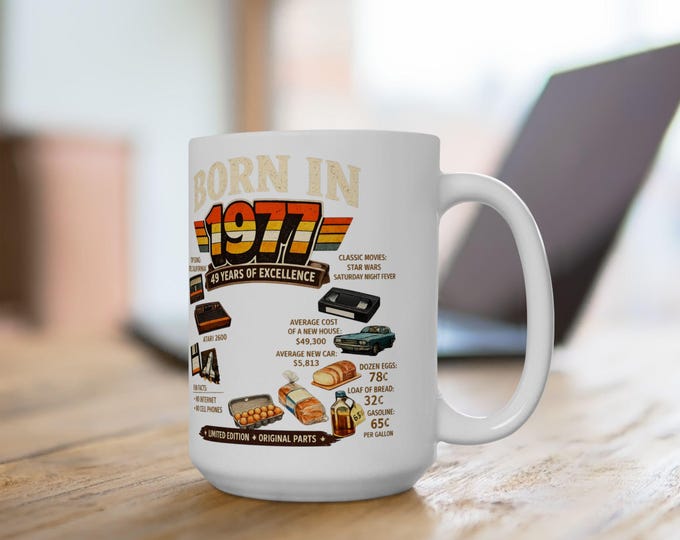 Born in 1977 Retro Timeline Mug | 1977 Vintage Icons, Birth Year Collage