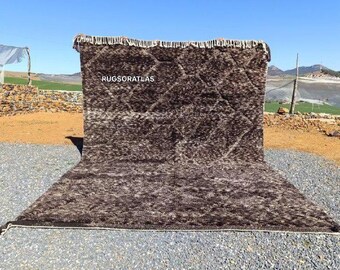 Handmade Wool Beni Ourain Rug: Brown Moroccan Berber Rug 8x10