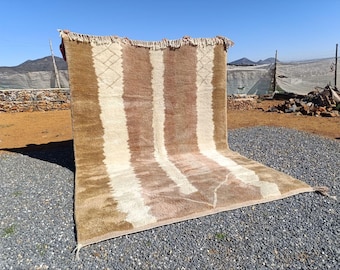 Custom Sahara Brown Wool Rug: Handmade Moroccan Berber Checkered Rug