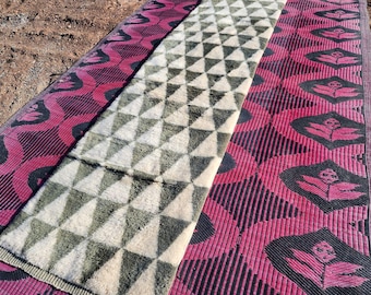 Tapete marroquino de lã feito à mão: Tapete verde boho para corredor