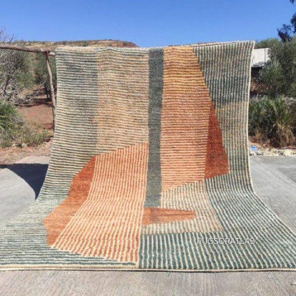 Alfombra bereber de lana hecha a mano: Alfombra marroquí Beni Ourain colorida (8x10)