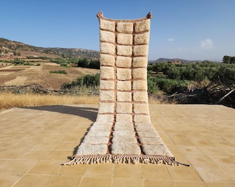 Handmade Beni Ourain Wool Runner Rug: Moroccan Shag Carpet