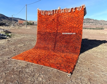 Handmade Burnt Orange Moroccan Rug 8x10: Beni Ourain Berber Rug