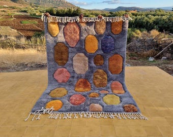 Handmade Moroccan Wool Rug – Blue Geometric Berber Design