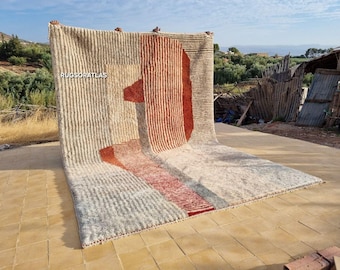 Orange Striped Moroccan Rug: Handmade Wool Berber Rug