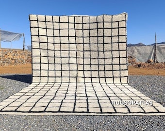 Handmade Wool Berber Rug: Colorful Moroccan Grid Design