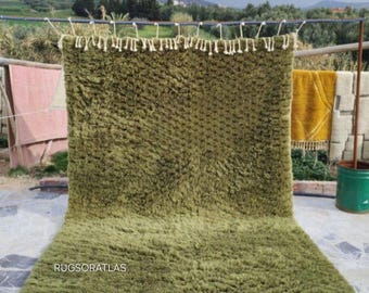 Echter Marokkanischer Wollteppich 200x300, Grüner Teppich für Wohn- und Schlafzimmer, Boho Teppich - Einzigartiger Handgefertigter Teppich für Jeden Raum