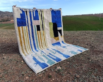 Handmade Blue Moroccan Rug – Berber Wool, Custom Beni Ourain Style
