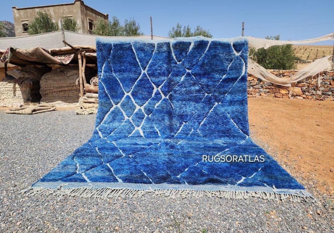 Blue Arabic Rug Handmade Blue Moroccan Rug: Berber Wool Area Rug 8x10 - Etsy