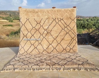 Handmade Beni Ourain Wool Rug: Moroccan Berber Design, Beige & Colorful