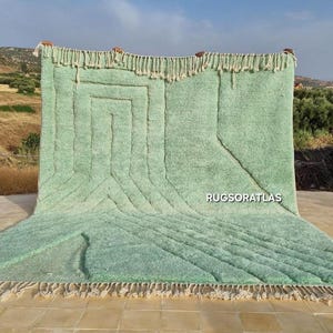 Green Striped Moroccan Rug 10x14: Handmade Wool Berber Rug