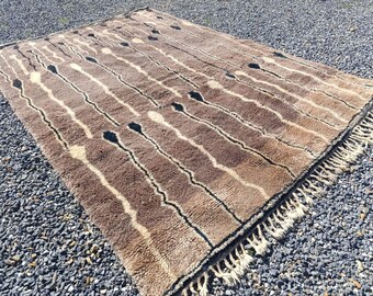 Custom Sahara Beige Wool Rug: Handmade Moroccan Checkered Rug