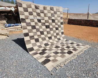 Handmade Moroccan Berber Rug: Gray Checkered Wool Rug