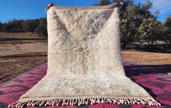 Hand Knotted Beni Ourain Rug: Creamy Moroccan Trellis, Soft Wool