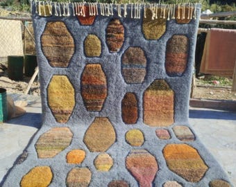 Handmade Wool Beni Ourain Rug: Blue Moroccan Berber Rug 8x10