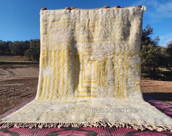 Handmade Moroccan Wool Rug: Checkered Yellow Rug, 8x10