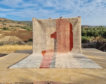 Orange Striped Moroccan Rug: Handmade Wool Berber Rug