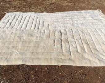 Handmade White Moroccan Rug: Minimalist Berber Wool Area Rug