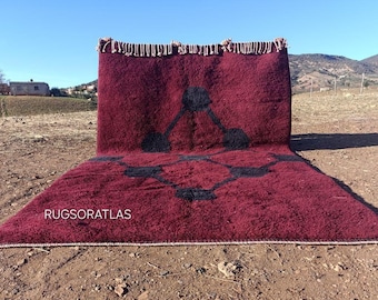 Handmade Dark Red Moroccan Rug 8x10: Wool Berber Beni Ourain Rug