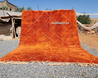 Hand-Knotted Orange Moroccan Rug: Berber Wool Checkerboard Design