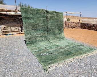 Handmade Moroccan Wool Rug 9x12: Green Bohemian Berber Carpet