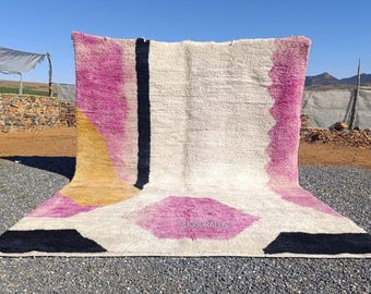 Handmade Wool Beni Ourain Rug 8x10: Pink Berber Moroccan Rug