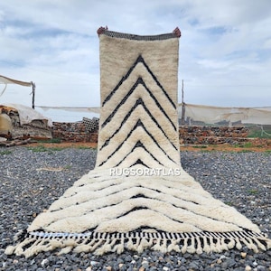 MOROCCAN Beni ourain Runner RUG – Handmade runner rug - white narrow morocco rug – Bohemian runner carpet- Custom rug - Genuine wool rug