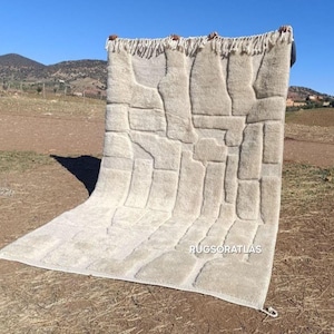 Moroccan rug white, Cream moroccan rug hand knotted beni ourain rug size, morrocan rug beni ourain, plush rug for living room, berber Rug