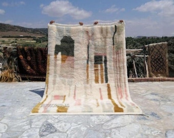 Hand Knotted Beni Ourain Rug 8x10: Genuine Lamb Wool Berber Rug