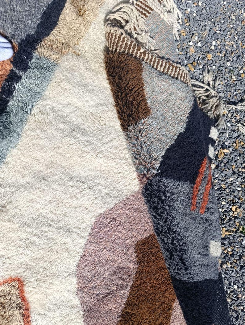 Tapis Marocain Berbère Shag En Laine Fait Main - Dimensions 10x8 Ft, Personnalisable, Multicolore