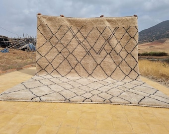 Handmade Beige Striped Moroccan Wool Berber Rug Beni Mrirt